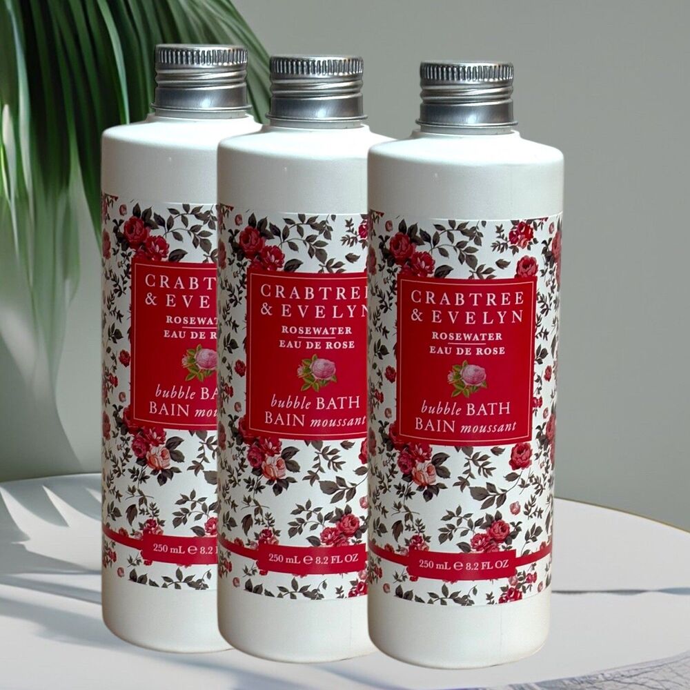 Crabtree & Evelyn Rosewater Bubble Bath 250 ml 8.2 fl oz New 3 Pack Gift for Her